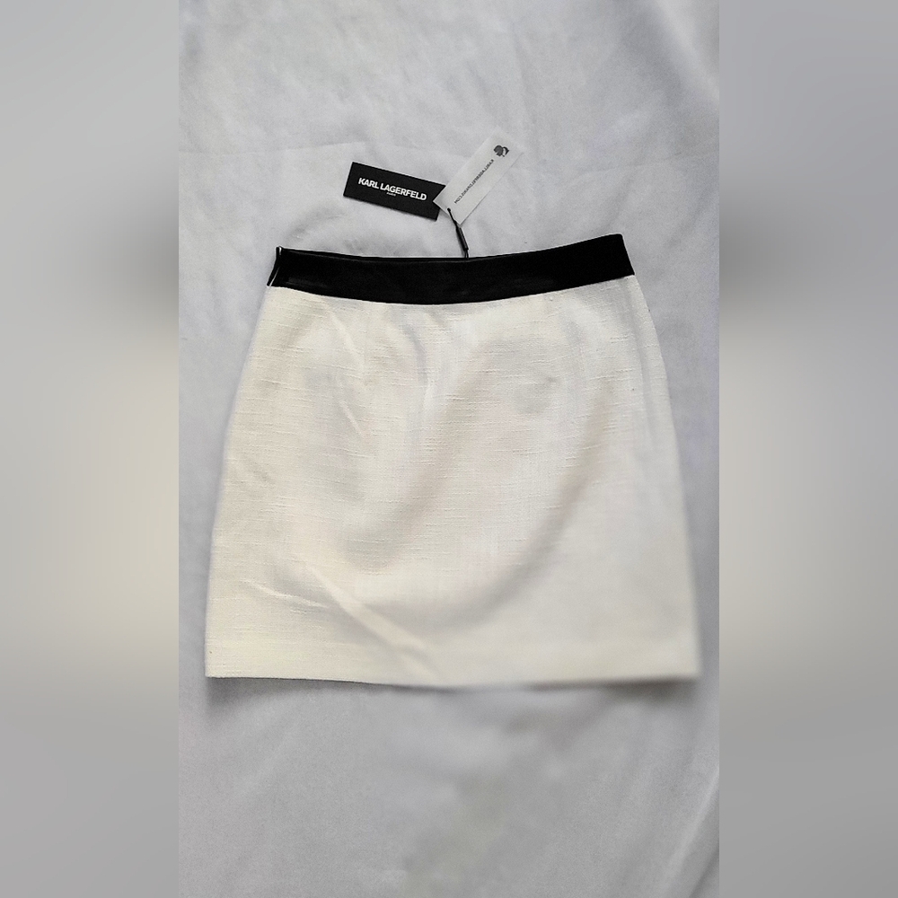 NWT! KARL LAGERFELD PARIS Cotton Women's Mixed Media Skirt Size 6 - Picture 8 of 10